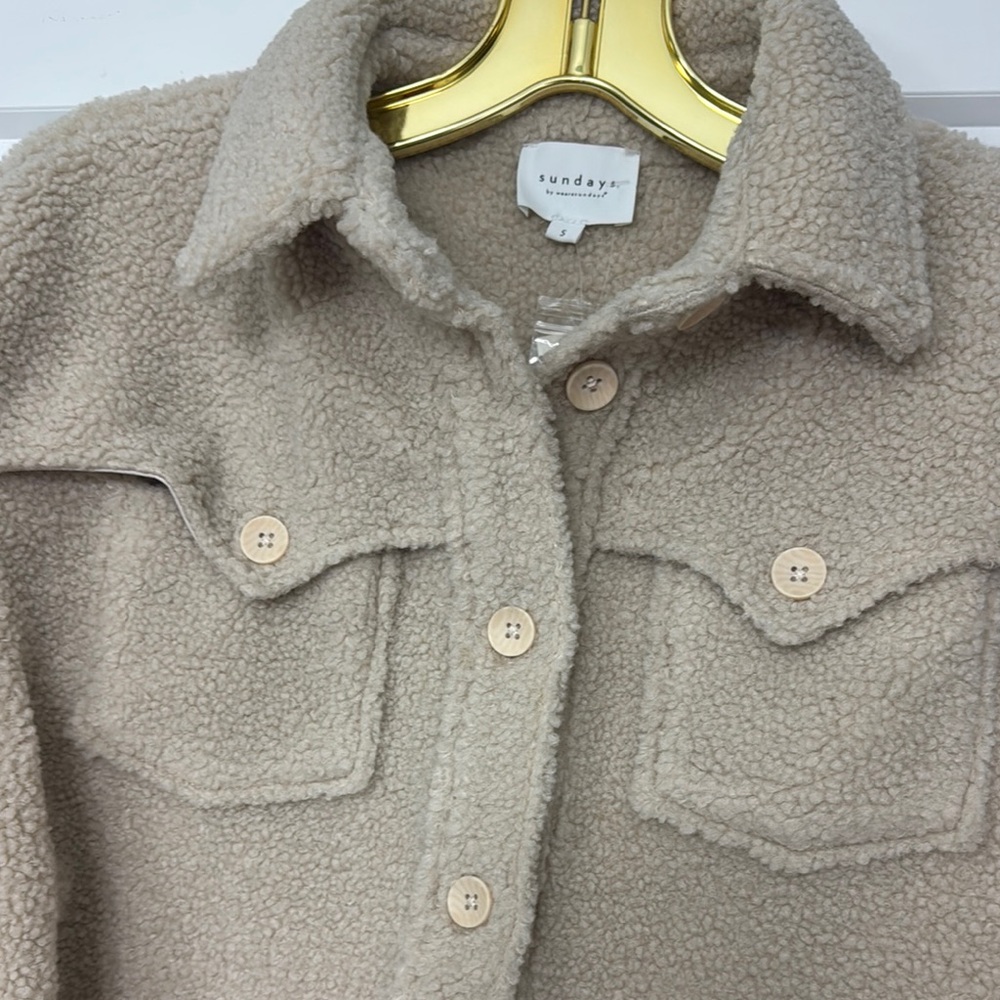 Sundays Tan Teddy Jacket Cropped Fuzzy Style - Picture 4 of 7